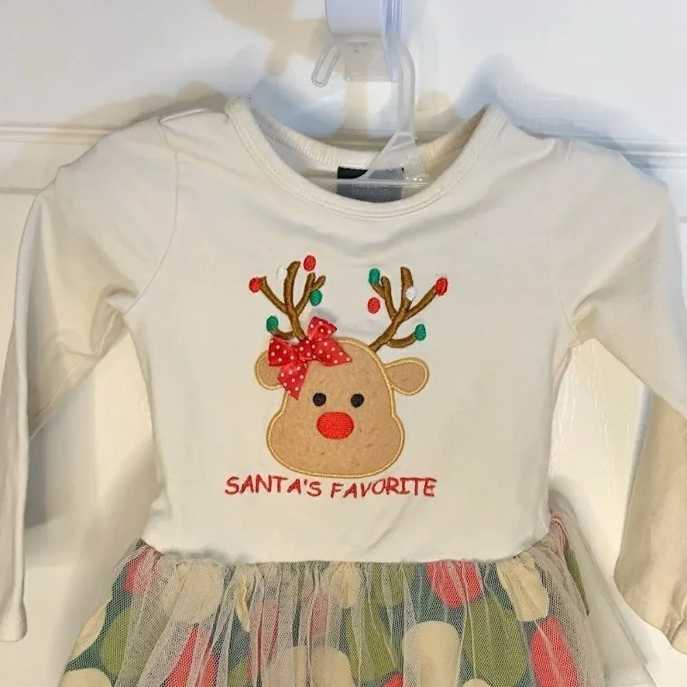 Holiday Edition XMAS Festive Girls Santa's Favorite Tutu Tulle Polka Dot Dress